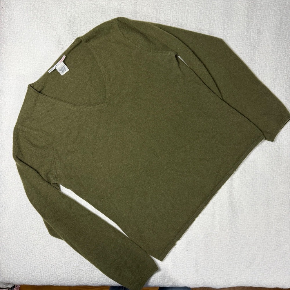 Evelyn Grace Cashmere Sweater Womens Large Olive Green V-Neck Long Sleeve Knit